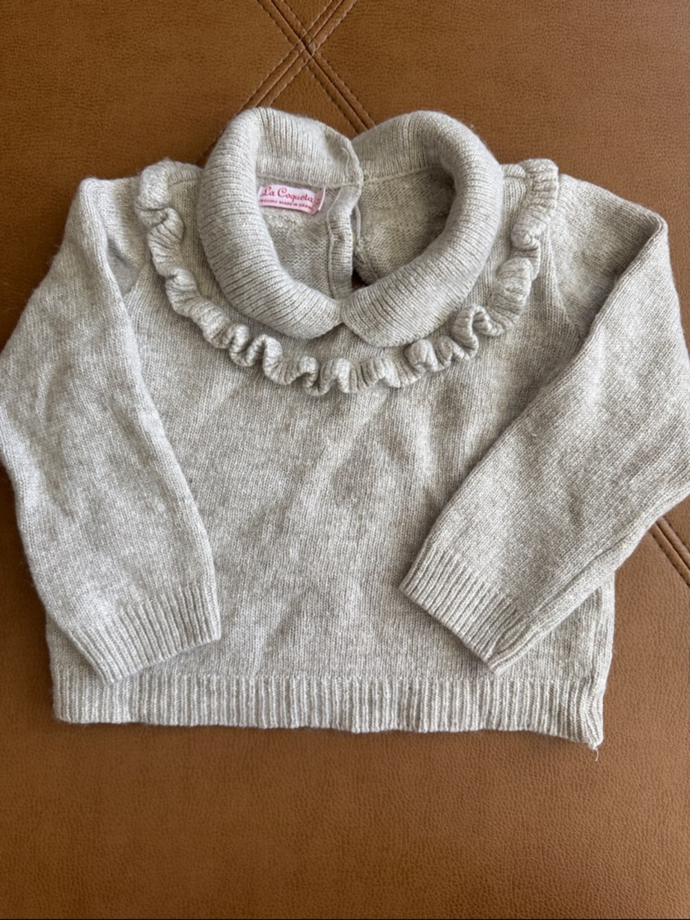 La Coqueta Cream Ruffle Collar Sweater - Kids